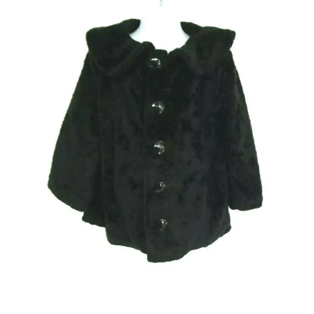 For Love & Lemons x Lil' Lemons Girls Jacket Coat Fuzzy Black 6Y Faux Fur Button